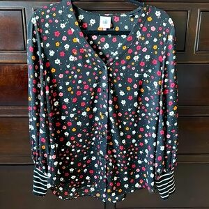 Cabi Floral button down blouse Womens S striped cuff mixed media office career